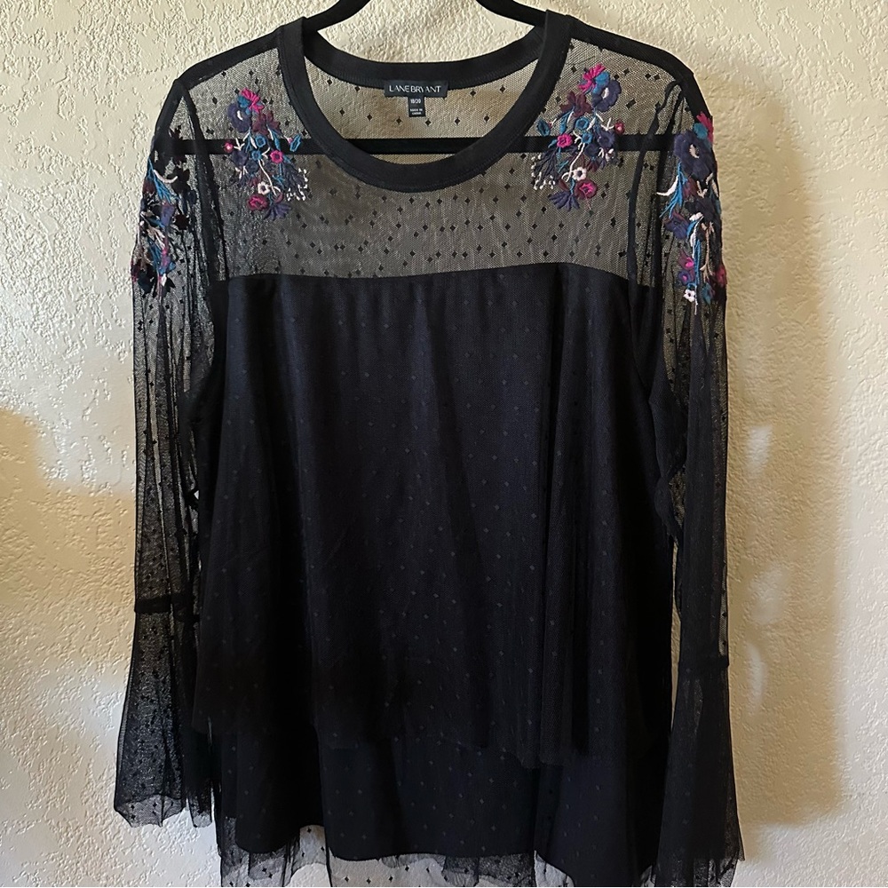 Lane Bryant Black Sheer Floral Blouse